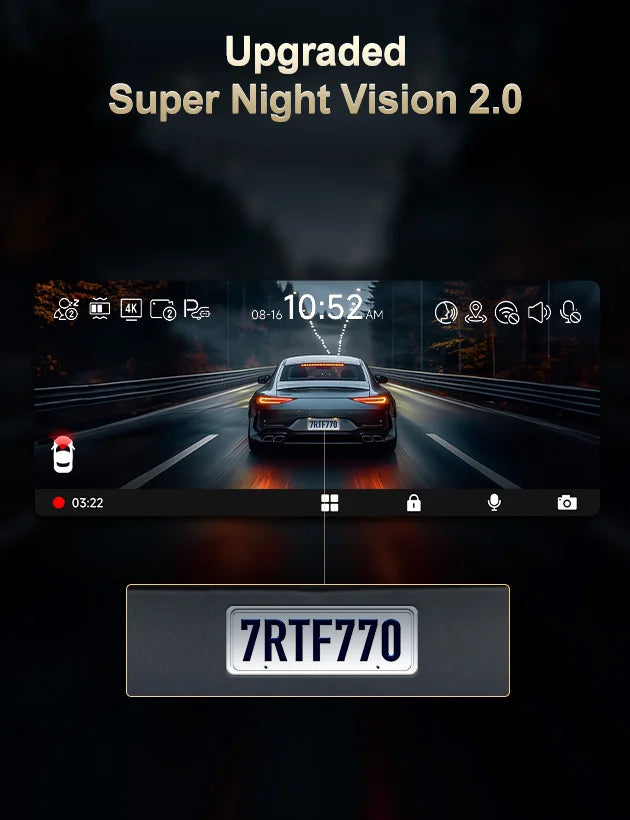 REDTIGER F77 4K+4K Dual Dash Cam with Night Vision & WiFi