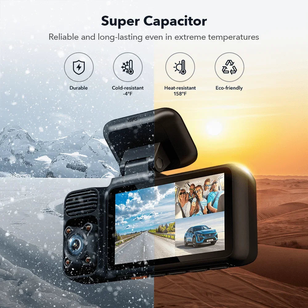 REDTIGER F17 3-Way 4K Dash Cam with IR Night Vision, 5.8GHz WiFi & Built-In GPS