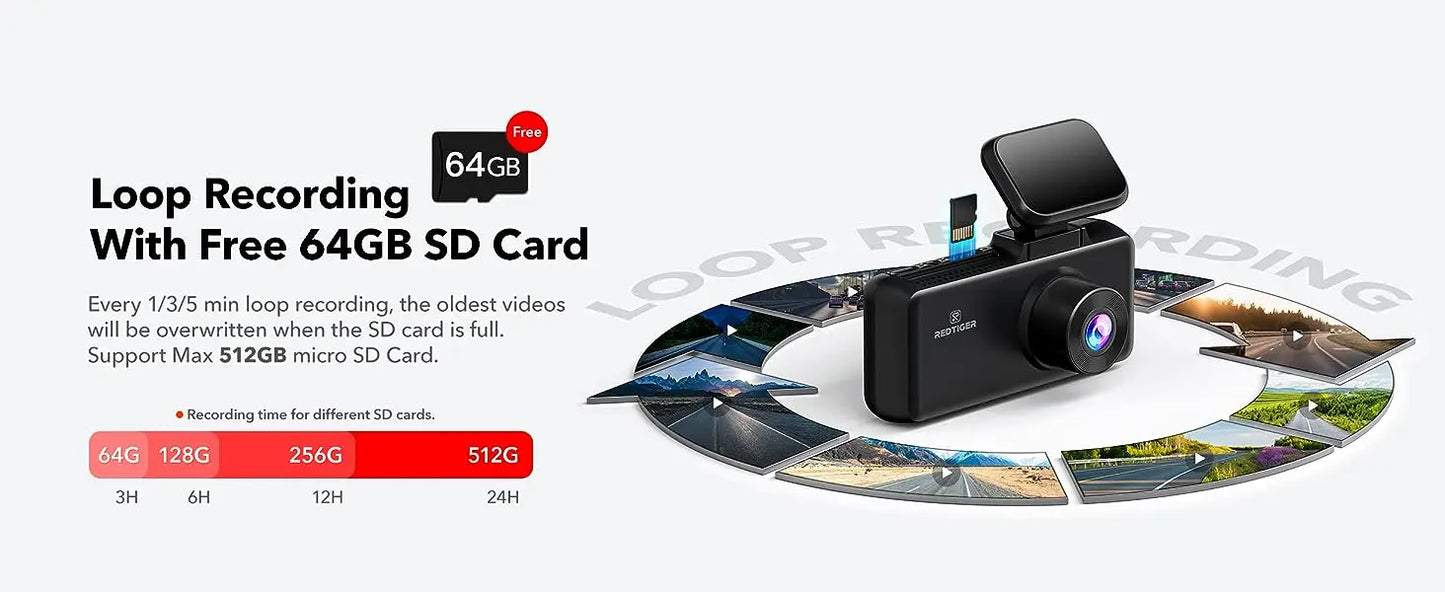 REDTIGER F17 3-Way 4K Dash Cam with IR Night Vision, 5.8GHz WiFi & Built-In GPS
