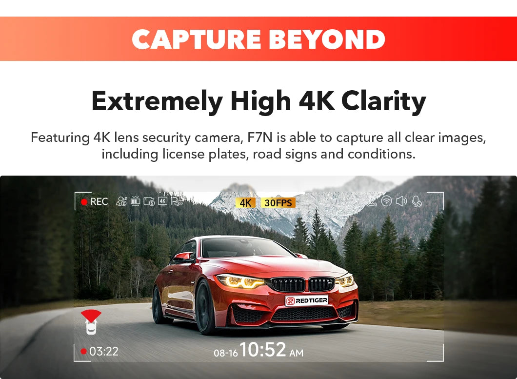 REDTIGER F7NP 4K Dash Cam – Sleek Design with WiFi, GPS & 24H Protection