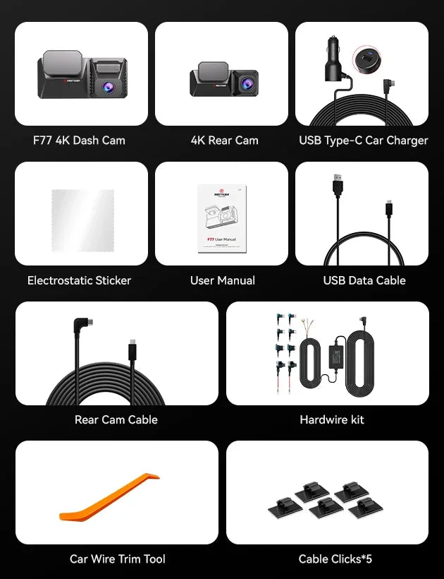 REDTIGER F77 4K+4K Dual Dash Cam with Night Vision & WiFi