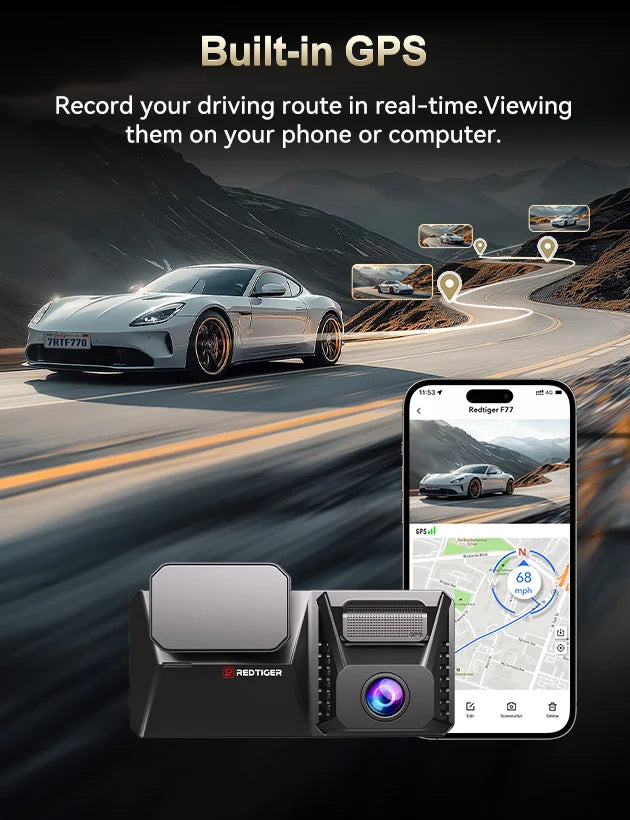 REDTIGER F77 4K+4K Dual Dash Cam with Night Vision & WiFi