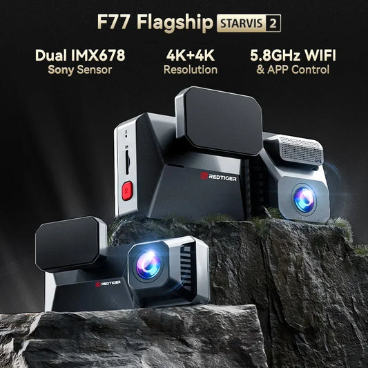 REDTIGER F77 4K+4K Dual Dash Cam with Night Vision & WiFi